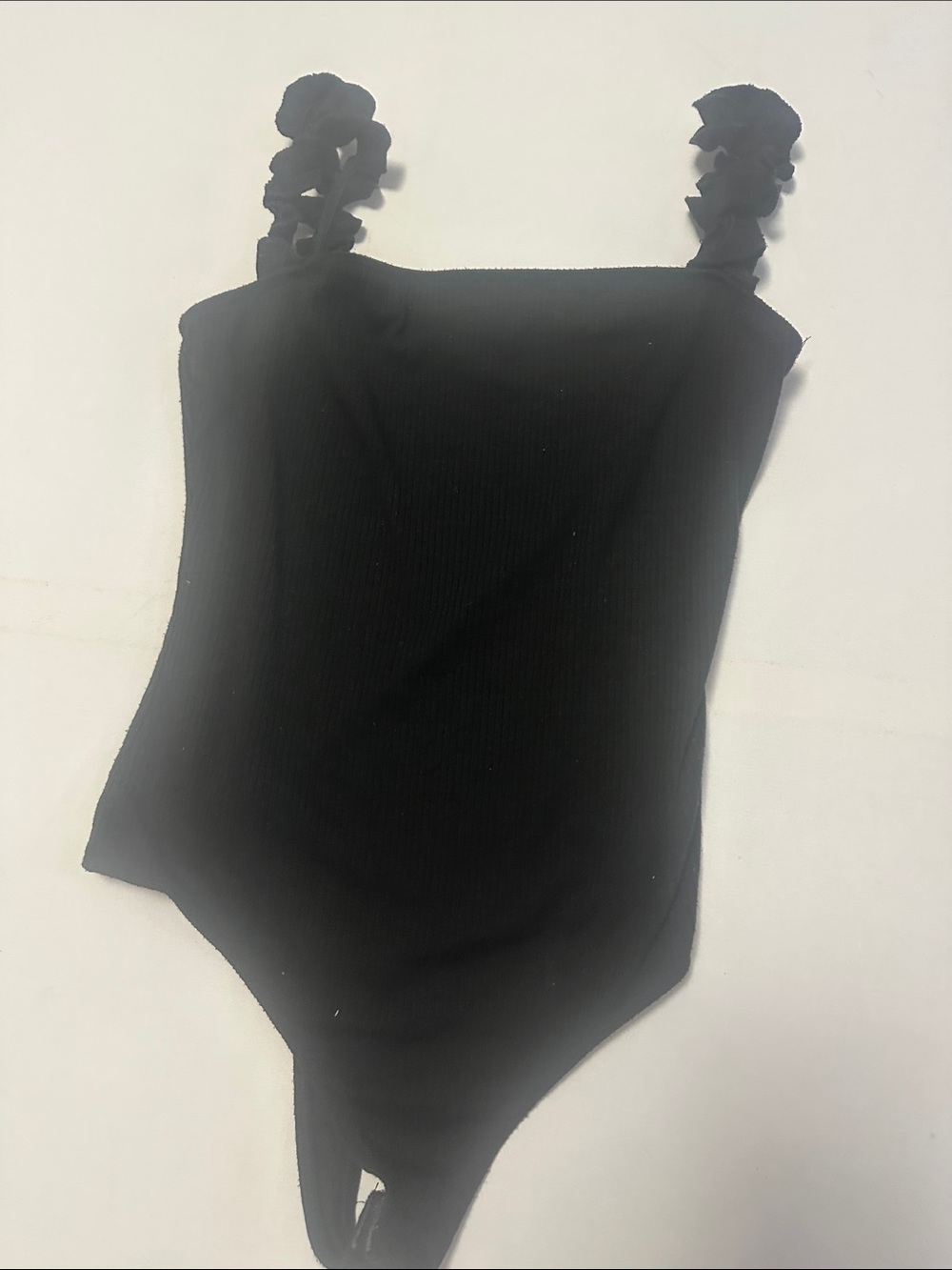 Girls Black Ruffle-Strap One-Piece Bodysuit